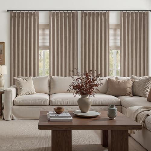 Dark Flax Linen Pinch Pleated Curtains 102 Inches Long Heavy Duty Thermal Insulated Extra length Burg for Dining Room Cottage Total Blackout 48 (2 Count)