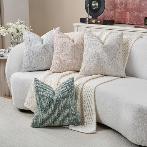 Striped Throw Pillow Covers 22x22 Set of 2 Beige Textured Boucle Chic Morden Boho Accent Farmhouse Square Decorative Couch Pillow Covers for Home Decor Bed Sofa Living Room (2 Count)