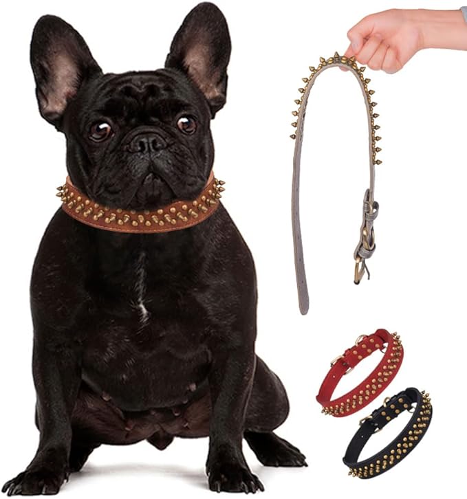 Spiked Dog Collar Soft Pu Leather Mushrooms Rivet Spike Studded Puppy Adjustable Pet Collars for Small Breeds (S, Brown2)