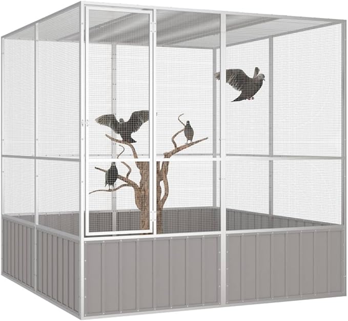 Steel Bird Cage, Large Flight King Bird Cage, Gray 84.1"x85.6"x83.3"