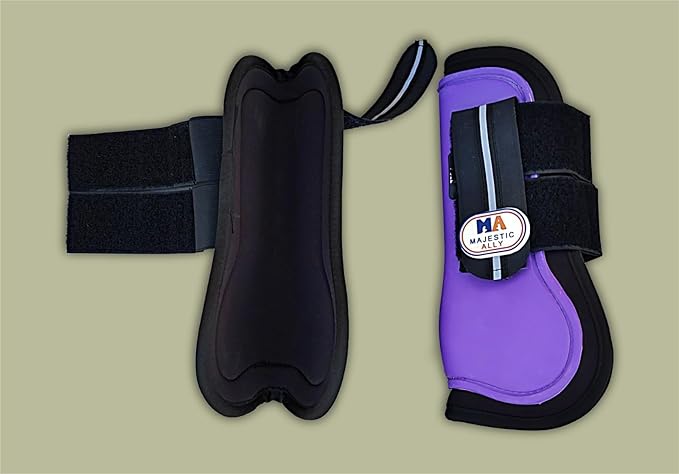 Majestic Ally Horse Leg Protection Fetlock and Tendon Boots Set, PU Shell, Neoprene Lining, Hook and Loop Closures, Multiple Colors and Sizes