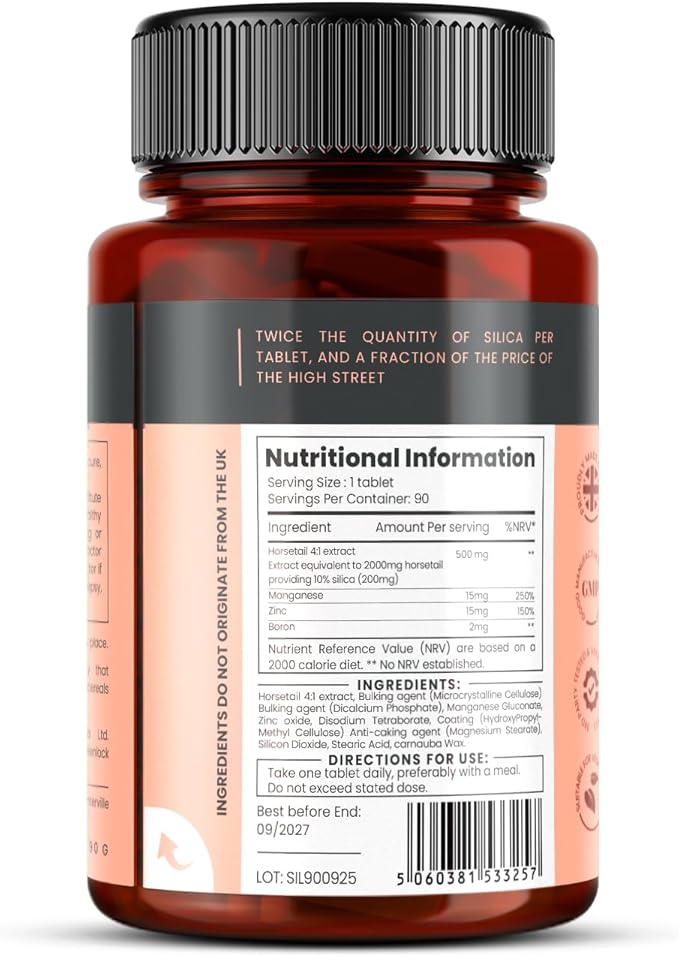Double Strength Silica Complex – 12 Month Supply! (2000mg Horsetail Extract x 360 Tablets(4 Bottles of 90))