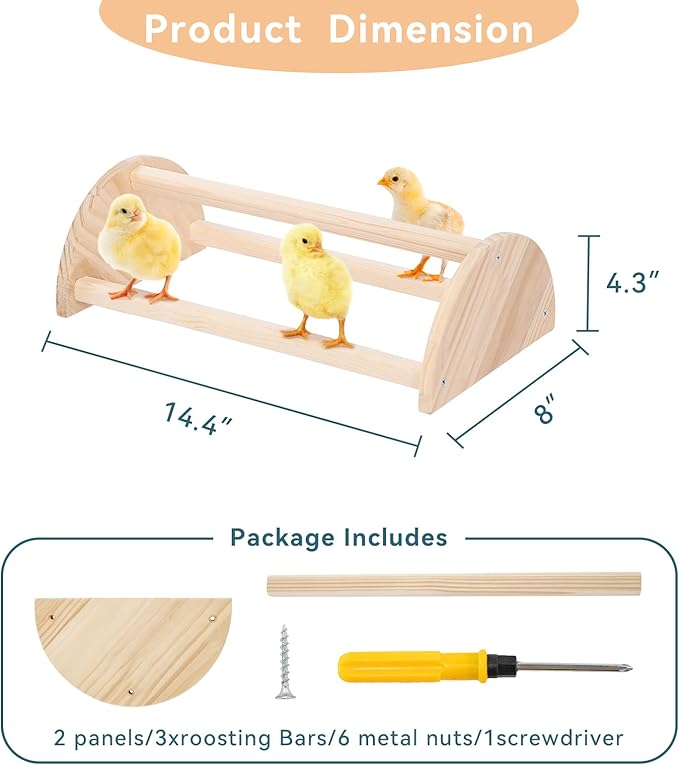 PETSFIT Chick Perch Prevent Rotation Design, Strong Wooden Chicken Roosting Bar, Easy to Assemble and Clean, Fun Toys for Chick