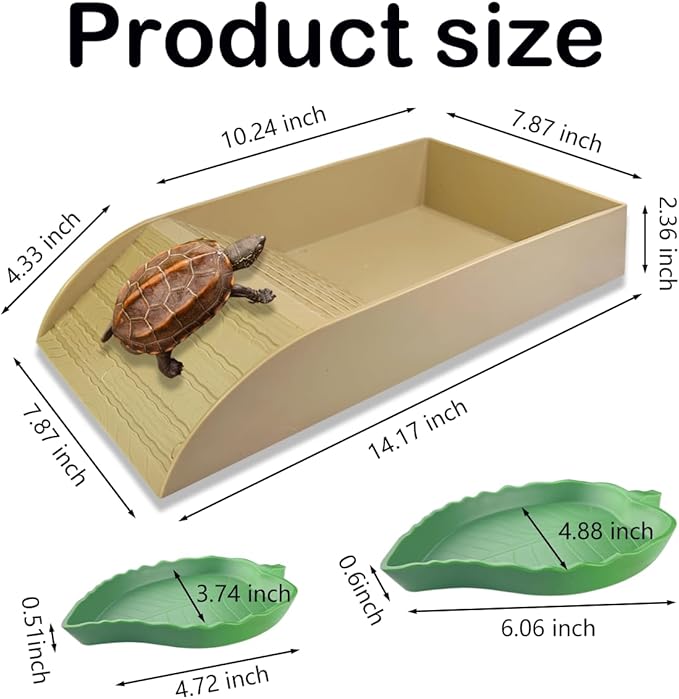 3 PCS Tortoise Food Dish with Ramp and Tortoise Water Bowl,Gray Reptile Water Bowl,Reptile Water Dish Amphibians Habitat,Reptiles Waters Bowl for Turtles,Horned Frogs and Lizards（Brown）