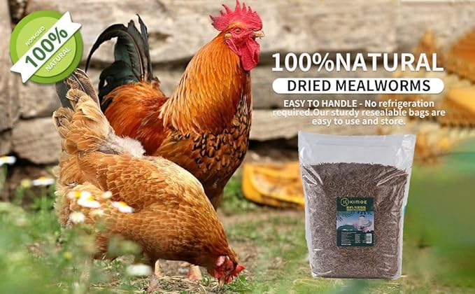 kimoe Non-GMO Bulk Dried Mealworms 10LB Bag for Chickens, Ducks & Wild Birds — 100% Natural High-Protein Feed to Boost Egg Production, Feather Health & Immunity