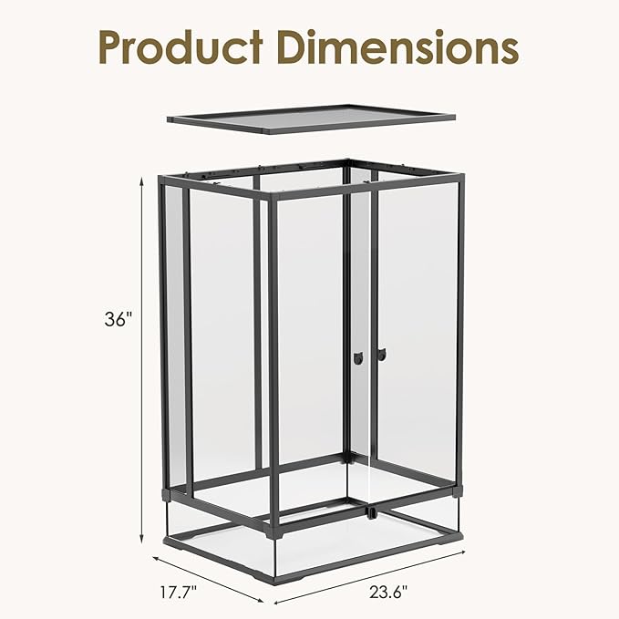 Erinnyees 67 Gallon Reptile Terrarium with Top Screen Ventilation, Snake Habitat with Heating Pad Space, Front Opening Reptile Vivarium with Sliding Cable Outlet for Leopard Geckos, Snakes, Turtles