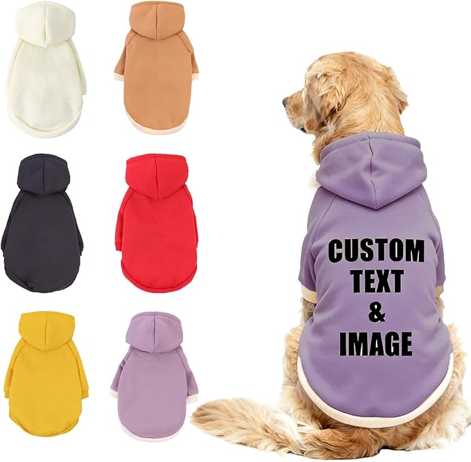 Custom Dog Hoodie, Personalized Sweatshirt with Photo Text Name Logo, Customized Hooded Sweater for Small Medium Large Dogs & Cats (Purple, Large)
