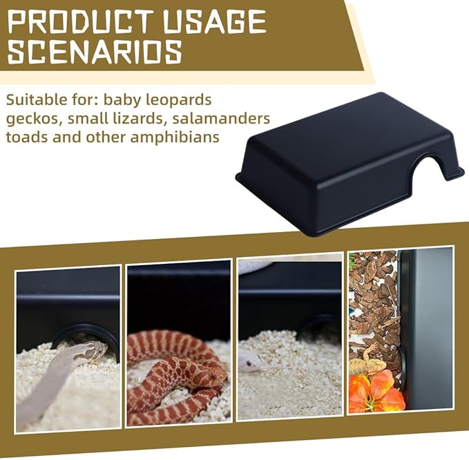Durable Reptile Hide Cave for Terrarium - Easy Clean Habitat for Ball Python, Bearded Dragon, Leopard Gecko & Snakes - Large Size Reptile Hide Box (9.48 x 6.73 x 2.36 Inches)