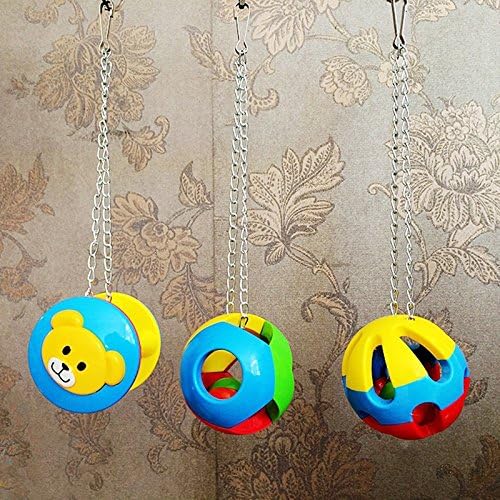 Hypeety Parrot Colorful Ball Toys with Bell Cage Hanging Chewing String for Parakeet Conure Cockatiel Small Medium Birds (A+B+C)