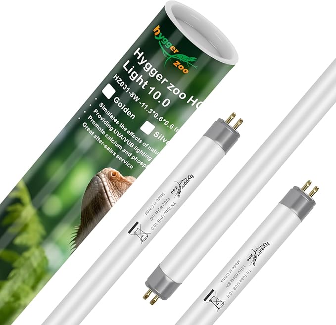 T5 UVB Reptile Light 8W 10.0 + UVA Light Bulb for Reptiles, 3-Pack Lamp Tube for Bearded Dragon, Desert-Grade Reptile UVB lamp Fixture