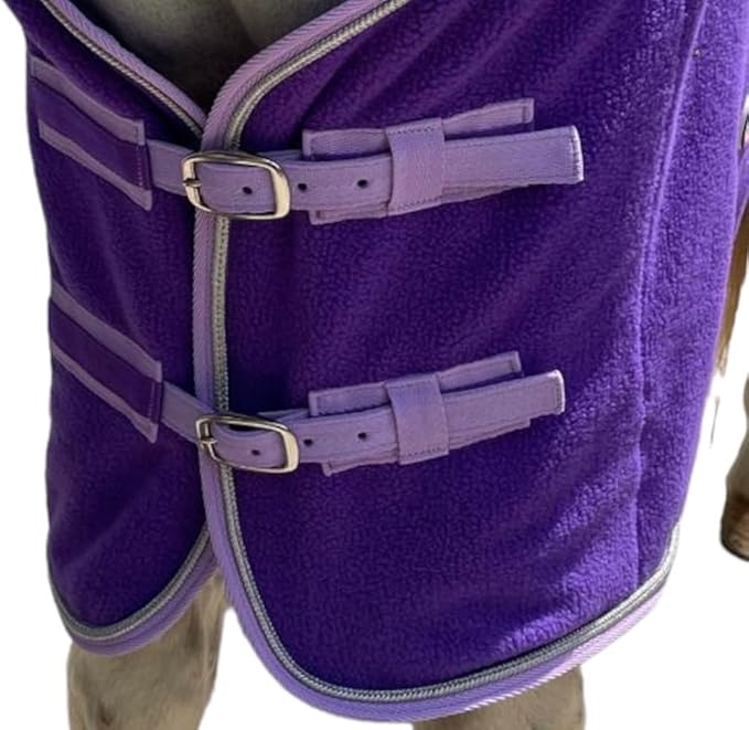Majestic Ally Anti Pill Fleece Horse Blanket/Sheet with Silver Braided Rope (Purple, 78)