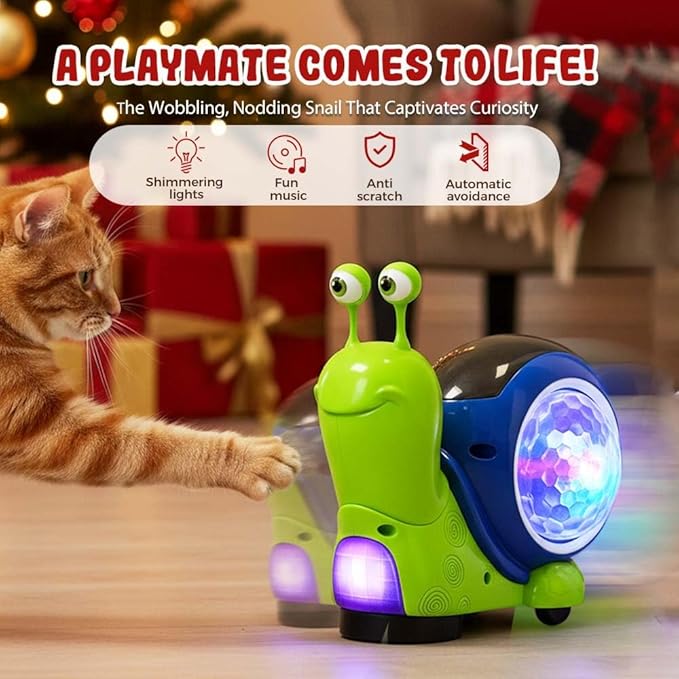 Luminous Electric Snail Toy,Glowing and Music Playing Crawling Snail Toys,Christmas Interactive Gifts for Dogs Cats (Green/1pcs)