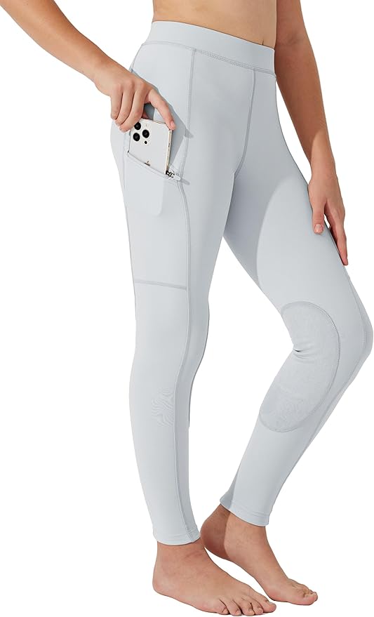 Willit Girls Horse Riding Pants Tights Kids Equestrian Breeches Knee-Patch Youth Schooling Tights Zipper Pockets