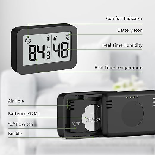 DOOMAY Mini Hygrometer Indoor Thermometer, Digital Humidity Gauge with Celsius Fahrenheit Switch Button,Humidity Meter Temperature Monitor for Babyroom Cellar Reptile Incubator Closet,2-Pack,Black