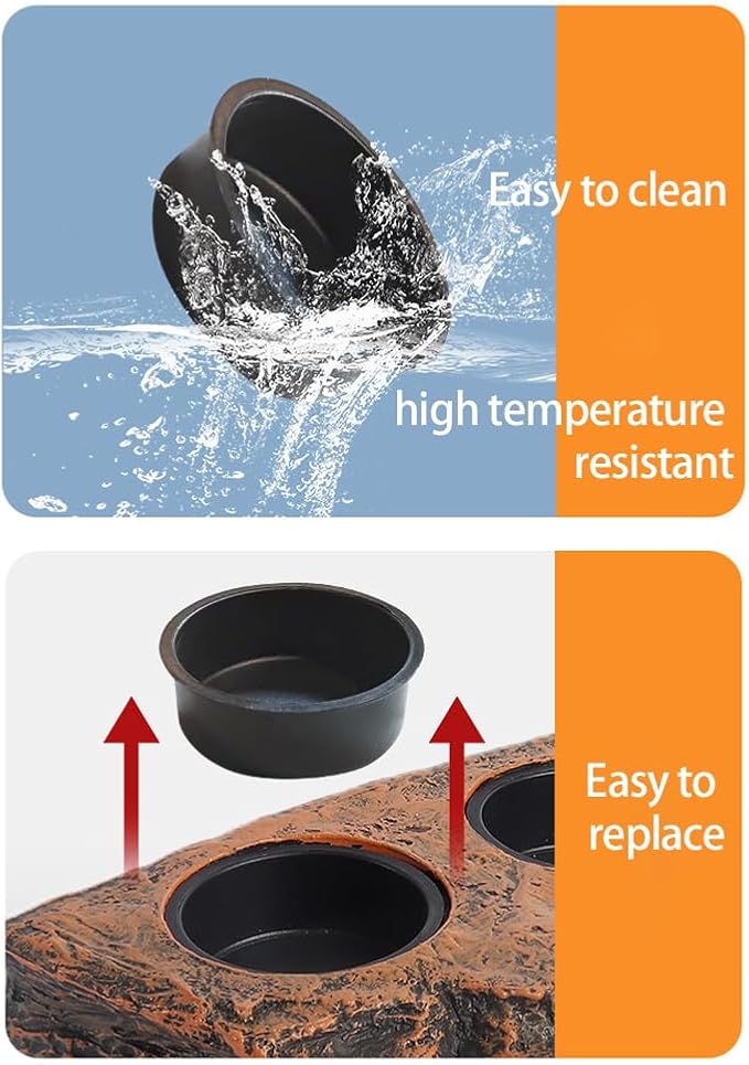 Reptile Magnetic Feeder Ledge, Reptile Food and Water Dish with Bowl Feeding Cups for Lizards, Crested Gecko, Lizard and Chameleons Pets, Easy Install Terrarium Tank Accessory (Single Feeder)
