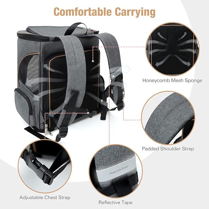 Lekereise Pet Carrier Backpack Expandable Cat Backpack for Medium Dogs and Large Cats 20-25 Lbs,14“L * 12.5" W * 16.14" H, Grey