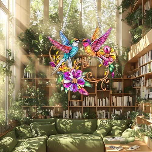 DIY Colorful Hummingbirds Diamond Painting Hanging Ornament