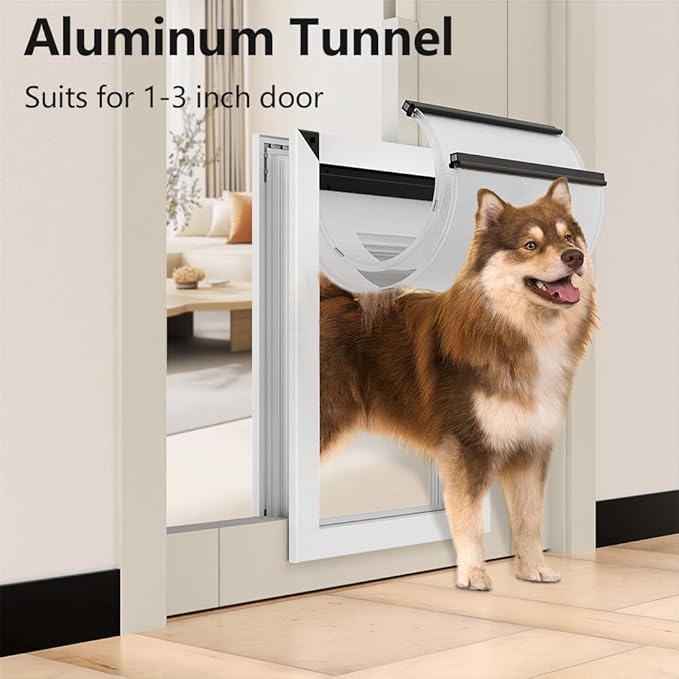 [MAVRICPOWER] Aluminum Medium Dog Door for Door, Doggy Door with 2 Sliding Lock Panels, Doggie Door for Medium Dogs Up to 30 lbs