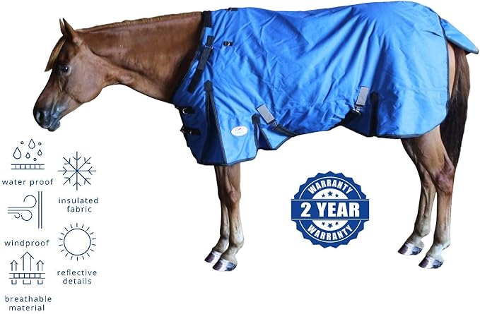 Derby Originals Nordic Tough 1200D Ripstop Waterproof Reflective Winter Horse Turnout Blanket 300g Heavy Weight, Royal Blue, 81"