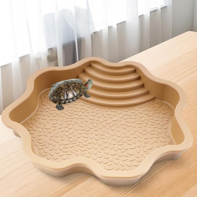 Extra Large Reptile Habitat Turtle Bathing Pool Reptile Food Dish Water Bowl with Slope Terrarium Decoration for Turtle Horned Frog Lizard Gecko Snake