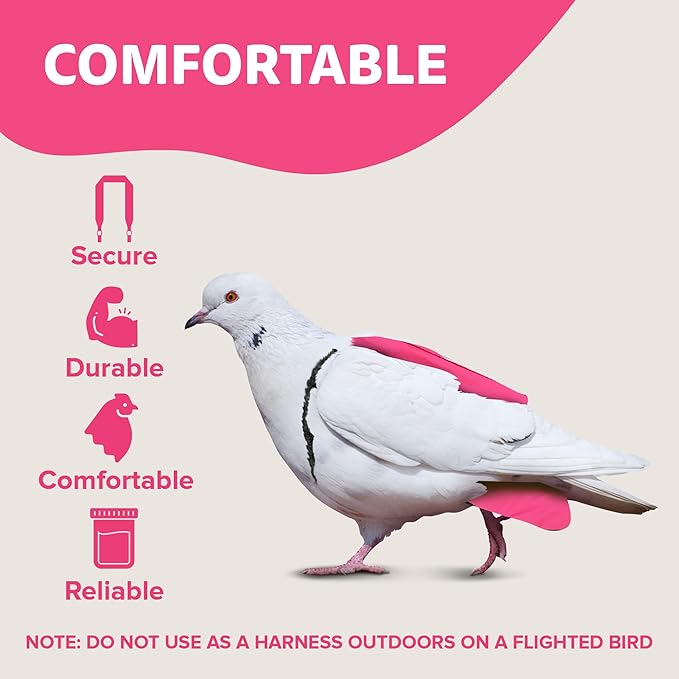 Bird Diaper, Wrap Around, for Larger Pigeons, Small Breed Hens and Roosters, Leak-Proof Design, Comfortable Fleece Strap Bird Harness with Sewn-in Liner & Secure Hook and Loop Closure - XS, Pink