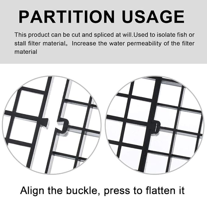 6 Pcs Aquarium Fish Tank Divider Plastic Egg Crate Aquarium Filter Bottom Tray Grid Isolation Board Partition Net Pane Separator for Mixed Breeding Light Diffuser,8 Pcs Sucker Clips Suction Cups,Black