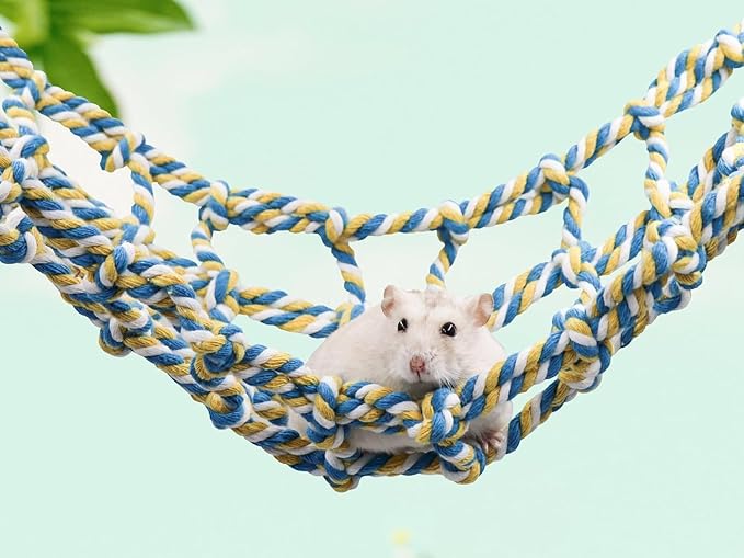 Bird Cage Accessories, Long Rope Bridge with Metal Hooks, Hanging Climbing Toys, Rope Bridge for Bird, Hamster, Rat, Guniea Pig, Sugar Glider, Squirrel, Bearded Dragon, Snake