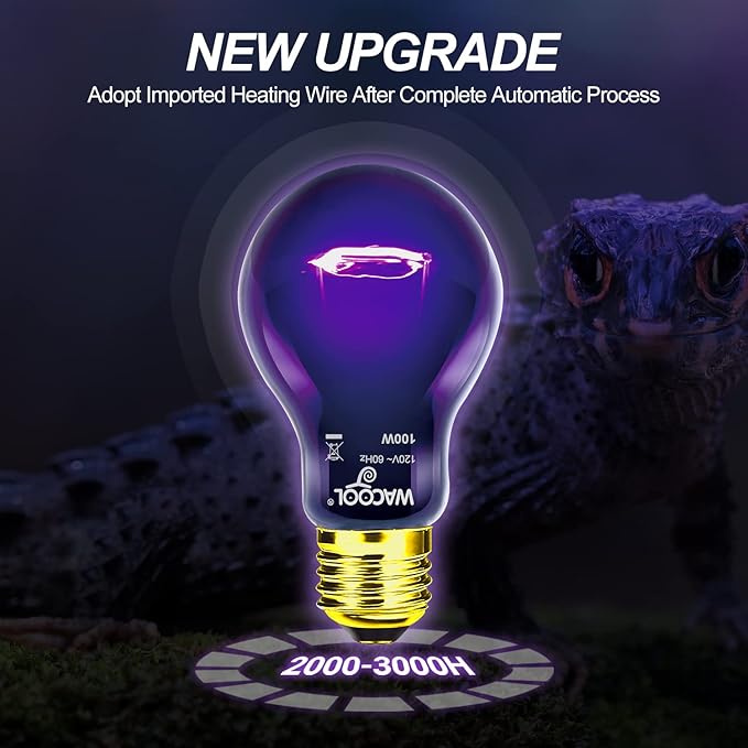 WACOOL 4Pack Reptile Night Heat Lamp, 100W Night Heat Lamp for Reptiles & Amphibians,Simulate Nature Moonlight Purple Night Light for Bearded Dragon Lizard Snake Crab…