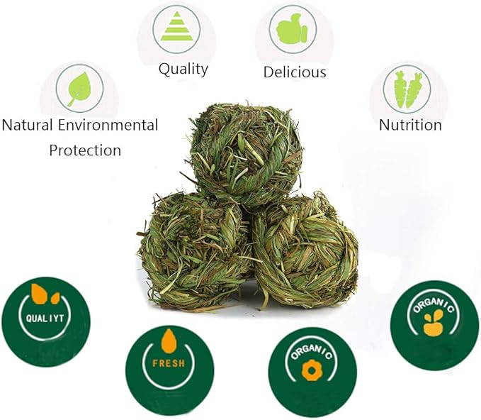 Hamiledyi Rabbit Chew Ball Timothy Grass Grinding Small Animal Activity Play Chew Toys for Bunny Rabbits Hamster Guinea Pigs Gerbils