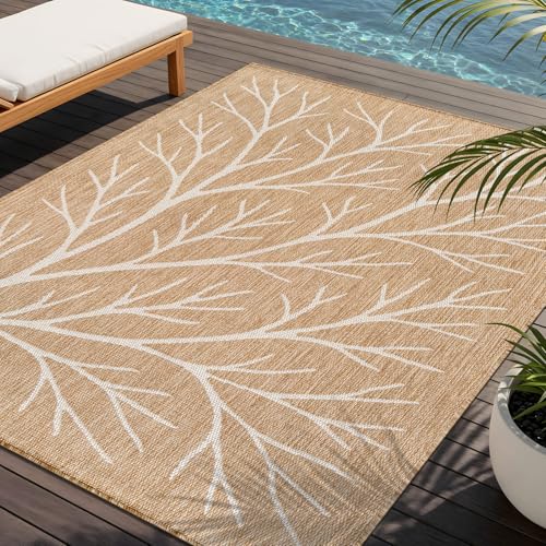 Washable Indoor Outdoor Rug 6x9 Modern Area Rugs Branch Pattern Non Shedding Waterproof Easy Clean Patio Deck Porch Living Room Bedroom Garden RV (54 Sq Ft)