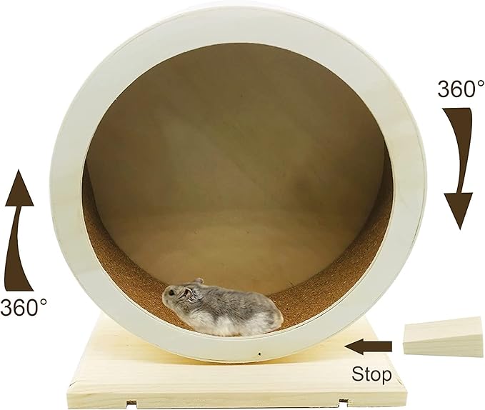 Allazone Hamster Wooden Running Wheel, Wooden Small Pets Exercise Wheel, Running Spinner Wheel Play Toy for Rat Gerbil Mice Chinchillas Hedgehogs Guinea Pigs, S