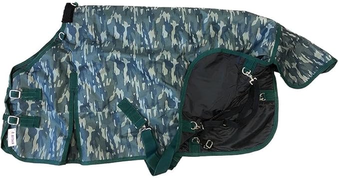 AJ Tack 1200D Waterproof Winter Pony Blanket - 300g Heavyweight Turnout with Fleece Collar, Shoulder Gussets & Tail Flap - Black 52"