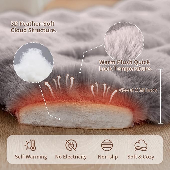 Self-Warming Cat Bed, Plush Faux Fur Pet Bed Mat with Anti-Slip Bottom, Ultra Soft Heated Pad for Cats & Kittens, Cozy Fluffy Bed for Window & Sills Couches, Machine Washable, 23x15 Inch Grey