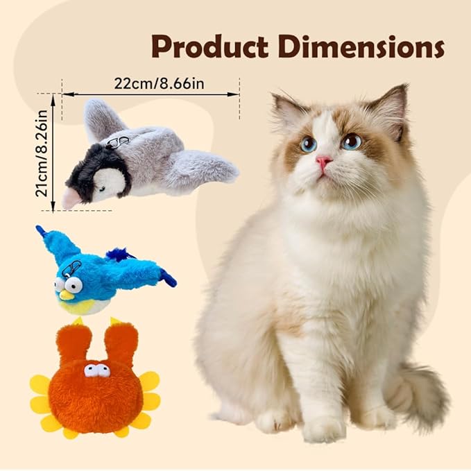 Flapping Chase Cat Toy, Interactive Chirping Flying Bird Cat Toy, Chirping Bird Cat Toy Flapping Wings (Orange)
