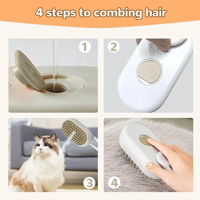 Cat Steam Brush 2025 New Pet Steam Groomer Comb, Painless Grooming Massage, 3 In 1 Water Brush for Cats Dogs (White)