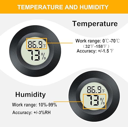2 Pack Hygrometer Thermometer Digital Humidity Meter Indoor/Outdoor Humidity Monitor Reptile Thermo-Hygrometer for Greenhouse Humidors Terrarium Jars, Fahrenheit (℉) /Celsius(℃) (2)