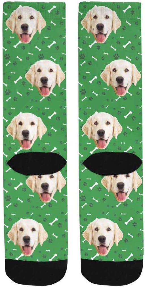 MyPupSocks Custom Personalized Photo Pet Face Socks, Cat and Dog Tracks Paws Bones Crew Socks with Picture for Men Women