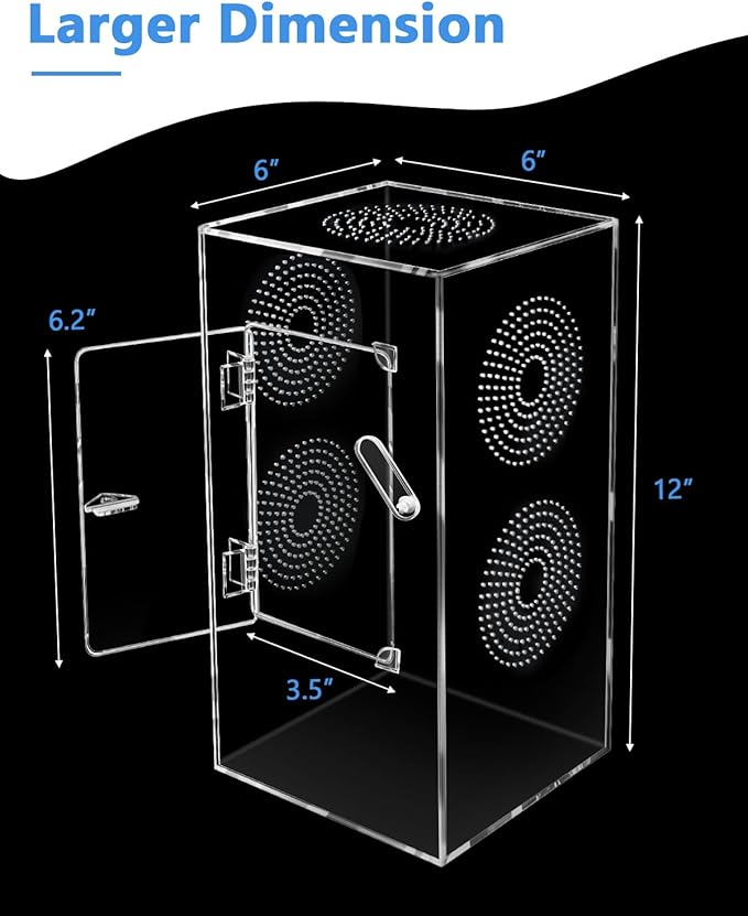 Jumping Spider Enclosure - 11.7x6x6 Inch Large Acrylic Terrarium for Tarantulas - Reptile Tank With Front Opening Door - Habitat Accessories