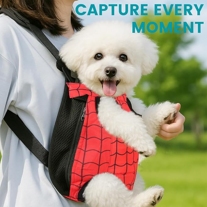 Dog Backpack Carrier, Front Pocket for Essentials, Pet Sling Front Backpacks for Small Medium Dogs 7-11 Lbs, Legs Out, Adjustable Wearable Puppy Chest Travel Bag, Easy-Fit for Hiking/Walking/Camping