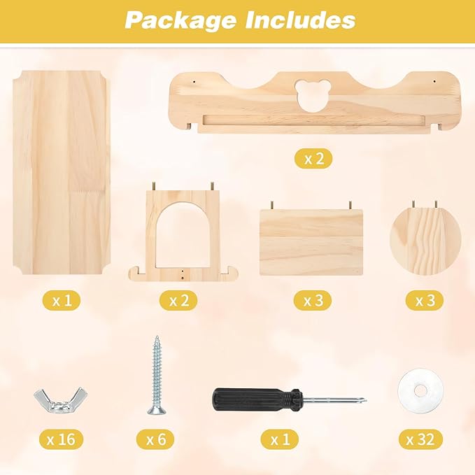 Rypet Wood Chinchilla Suspension Bridge, Pine Wood Chinchillas Ledges Set and Cage Platform, Small Animals Habitat Toy Chinchillas Cage Accessories Chinchilla Hideout for Sugar Gliders Rats Squirrel