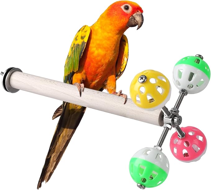 Stand Perch Toy with Rotating Balls for Birds, Parakeets, Budgies, Cockatiels, Parrots, Budgerigars, Conures, Parrotlets, Ringnecks, Lovebirds (2Pcs)