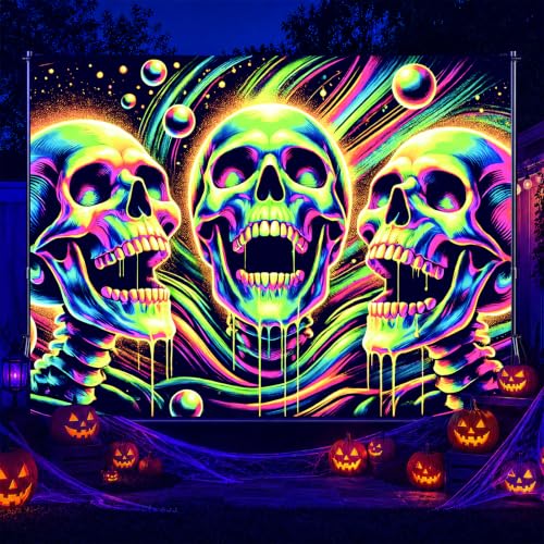 Blacklight Tapestry Skull Gothic Wall Hanging 78 x 59 Inch