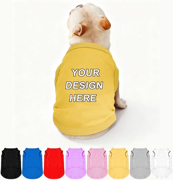 Custom Dog Shirt Pet T Shirts for Small Medium Large Dogs Customized Clothes with Image Logo Text Breathable Sleeveless Tank Top Personalized Outfits Puppy Apparel Yellow, M