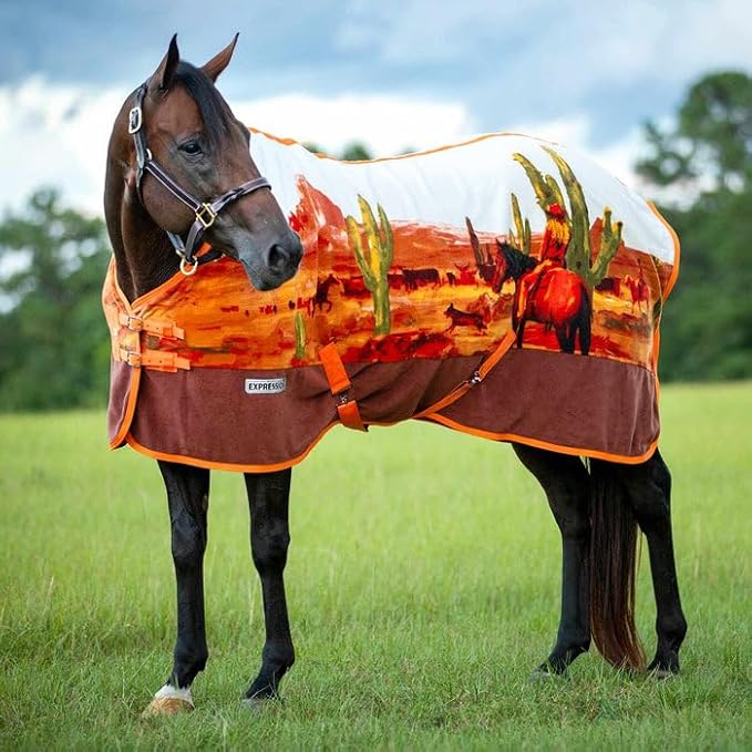Jeffers Expression Fleece Cooler for Horses, Standard Neck, Cattle Drive 69"- Equine Towel Blanket, Moisture Absorbent, Light Weight, Best for Drying, Exercise, Bathing, Adjustable Belly Bands