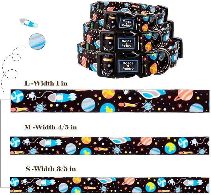 Roses&Poetry Dog Collar with Colourful Star Patterns, Adjustable Durable Puppy Collars for Small Medium Large Dogs (Star-XS)