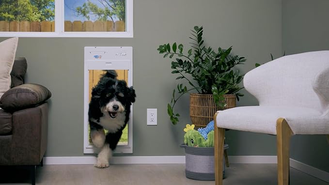 Power Pet Automatic ROLL UP Door by High Tech Pet Brand - Motorized Panel Rolls Up - Pet Operated - Remote App Control - 24/7 Exit & Entry Timers (Door Mount, Medium)