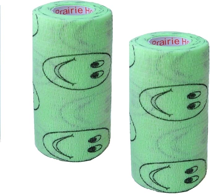 3 Inch Vet Wrap Tape Bulk (Smile Pattern in Yellow, Red, Teal, Neon Green, Neon Pink and Pink with Red Heart Pattern) (Pack of 24) Self Adhesive Adherent Adhering Flex Bandage Grip Roll Dog Cat