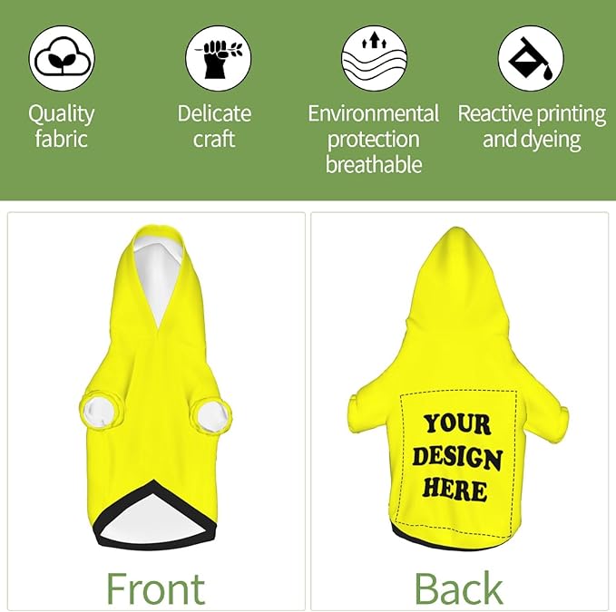 Personalized Chihuahua Dog Hoodie, Custom Pet Warm Sweatshirt Costume with Name Number Photo, Customize ID Clothes for Pupppy Kitten Dogs Cats, Yellow, XS