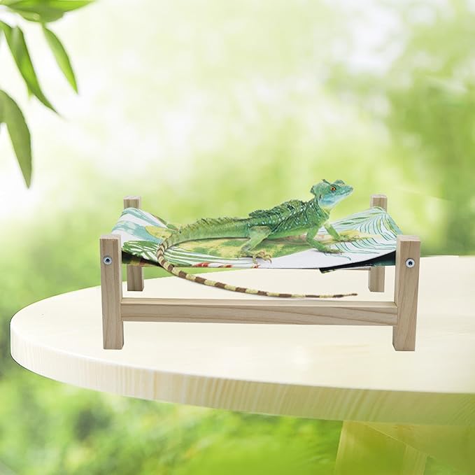 Bearded Dragon Bed, Wooden Reptile Sleeping Hammock, Bearded Dragon Tank Accessories, Habitat Accessories for Leopard Gecko Snake Lizard or Other Small Animal (Green 2, Small)
