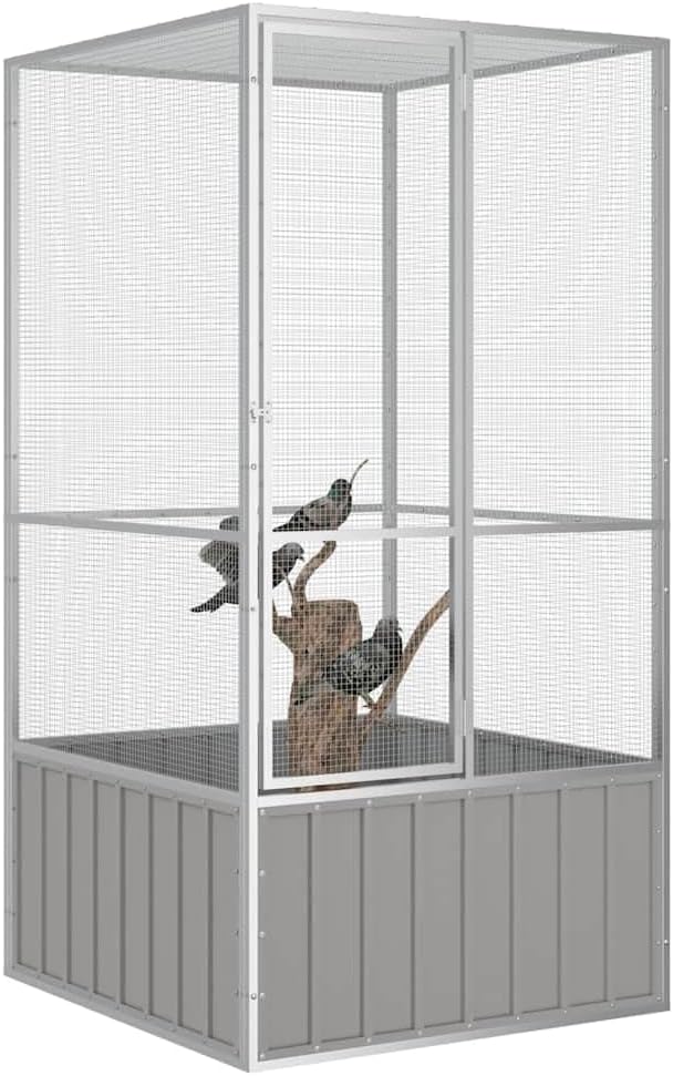 Metal Steel Large Bird Cage for Budgies, Pigeons, Galvanized Steel Birdcage Aviary House, 43.7"x42.1"x83.3", Gray,-571